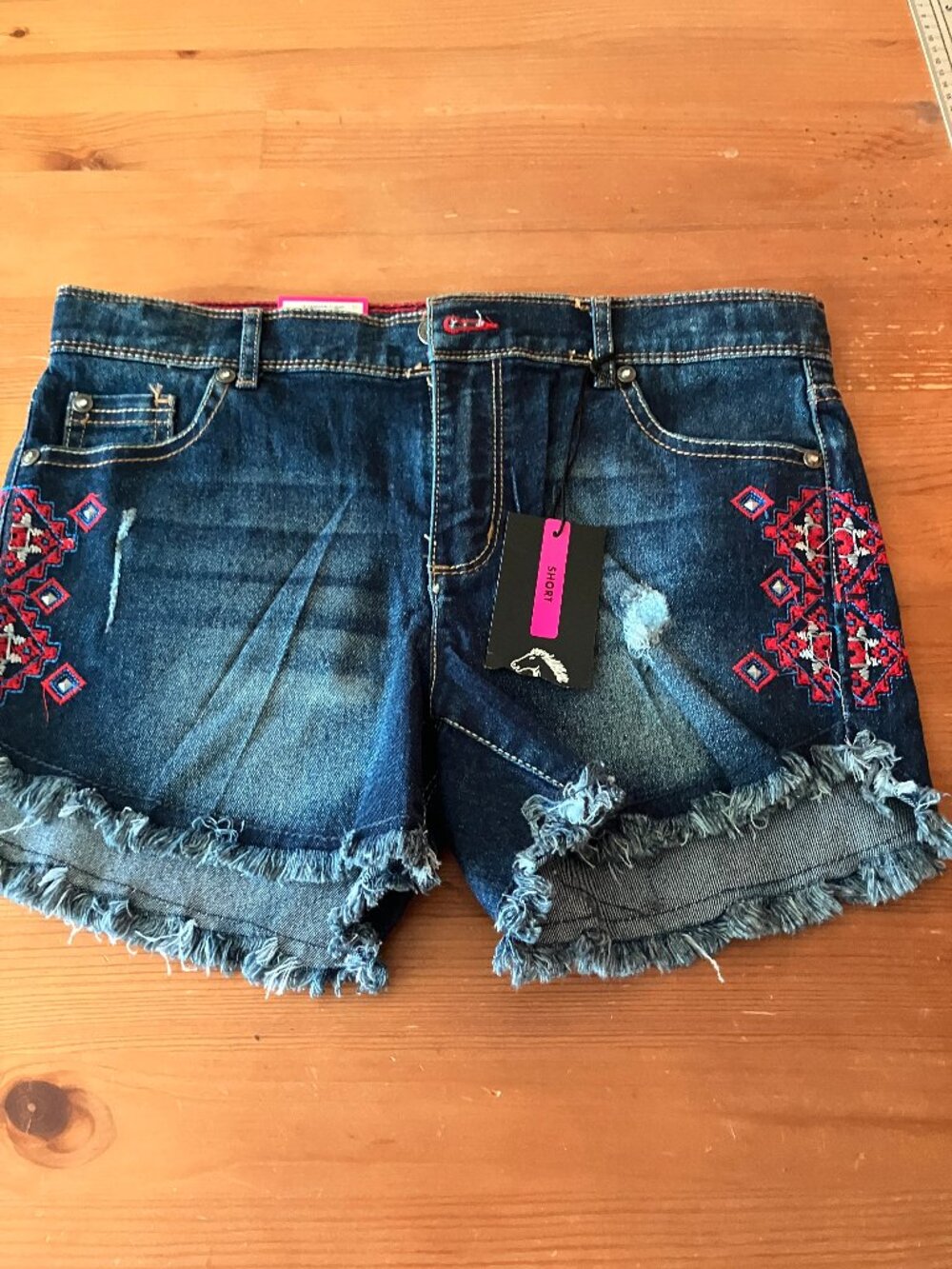JORDACHE Blue Short Decorative Embroidery Distressed Teenager's Size 16 New